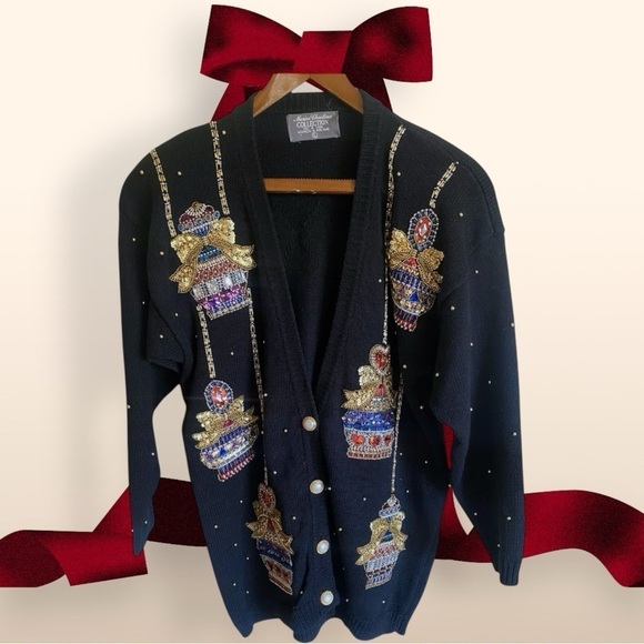 Vintage Marisa Christina Collection Sequin Sweater Cardigan Chic Festive - Picture 13 of 14